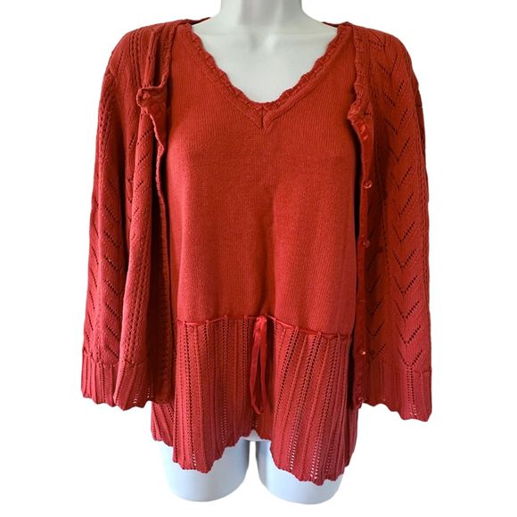 Requirements Vintage Orange Cardigan Sweater Tank Knit Set Size XL - Picture 3 of 10